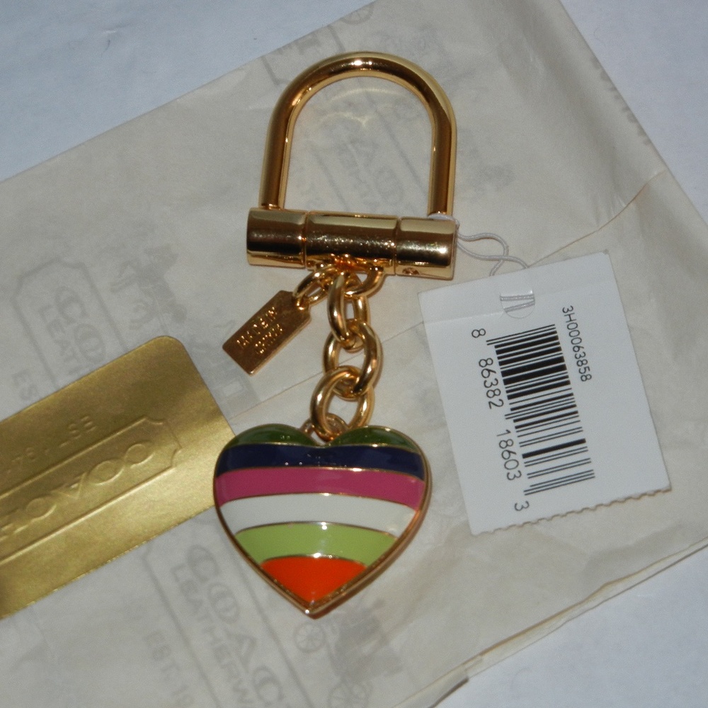 *Vintage* NWT Coach Legacy Heart Keyfob Keychain Striped Hangtag